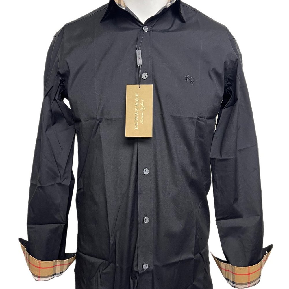 Burberry men's black William dress shirt button down long sleeve shirt